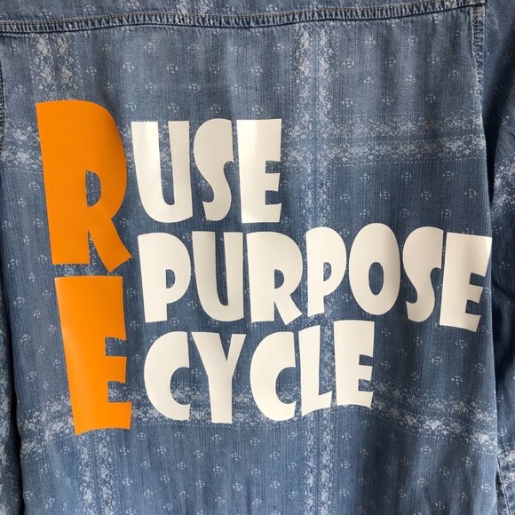 Upcycled Denim Environment Shirt, Size Medium: Reuse Repurpose Recycle Graphic - Picture 6 of 10